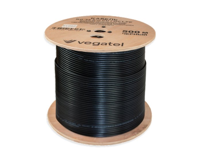 Кабель коаксиальный VEGATEL RG-58 A/U Cu (ГОСТ, PE, черный) бухта 500м