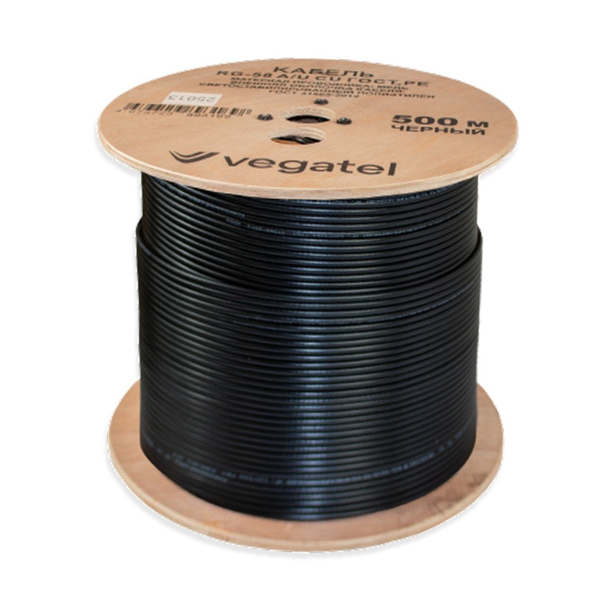 Кабель коаксиальный VEGATEL RG-58 A/U Cu (ГОСТ, PE, черный) бухта 500м
