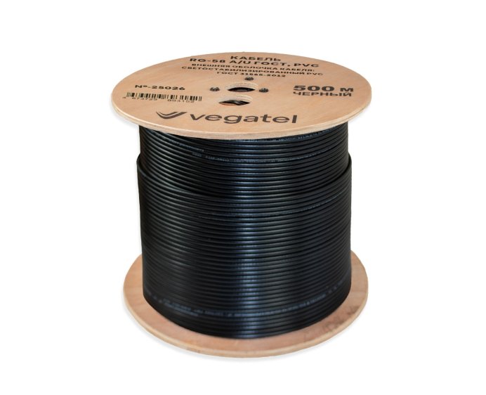 Кабель коаксиальный VEGATEL RG-58 A/U (ГОСТ, PVC, черный) бухта 500м