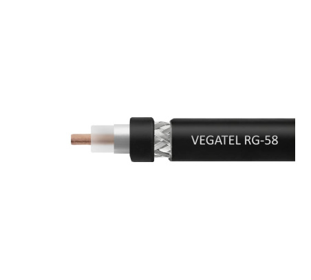 Кабель коаксиальный VEGATEL RG-58 A/U Cu (ГОСТ, PE, черный) бухта 100м
