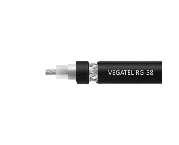 Кабель VEGATEL RG-58 A/U Сu (ГОСТ, PVC, многожильный, черный) бухта 100м