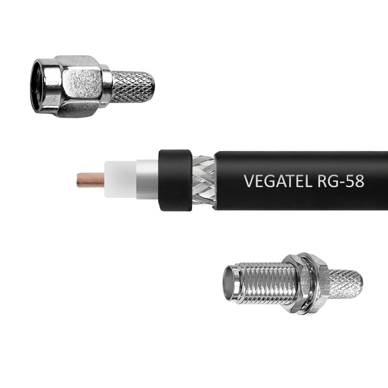 Кабельная сборка VEGATEL RG-58 A/U (ГОСТ, PVC, черный) (SMA-male - SMA-female)